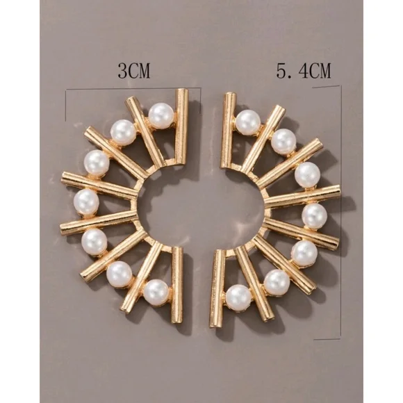 Anthropologie Pearl Art Deco Mid Century Modern Fashion Earrings - Picture 4 of 6